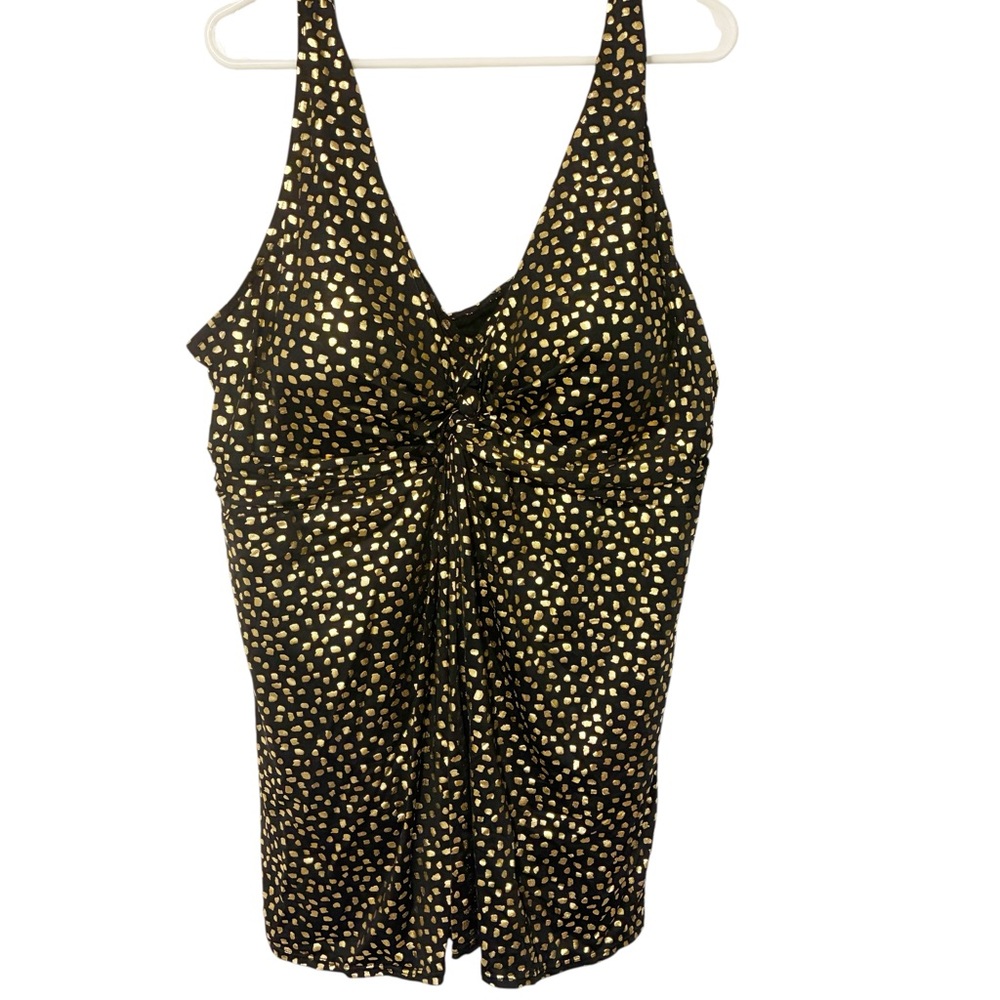 Swimsuits For All Black‎ & Gold Plus Size One Piece Swimsuit Dress Size 28 NEW